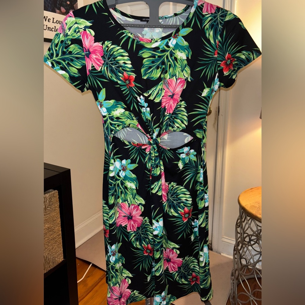 Tropical Floral Mini Dress with cut outs